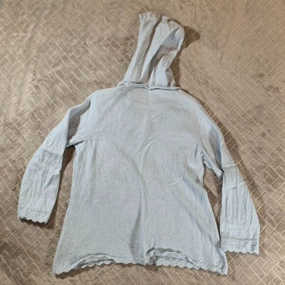 Moth Womens Large Sweater Light Blue Wool Hooded 3/4 Sleeve Pom Poms - Picture 5 of 5